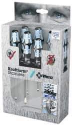 Wera - 6 Piece Phillips & Slotted Screwdriver Set - Blade Sizes: Width mm 3, 4, 5.5 & 6.5, Bit Sizes: Philips #1 & #2 - Exact Tool & Supply