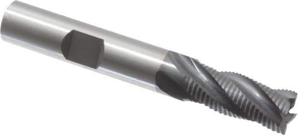 OSG - 3/8" Diam, Fine Pitch, 7/8" LOC, 4 Flute Cobalt Roughing Square End Mill - TiCN Finish, 2-5/8" OAL, 3/8" Shank Diam, Single End, 30° Helix - Exact Tool & Supply