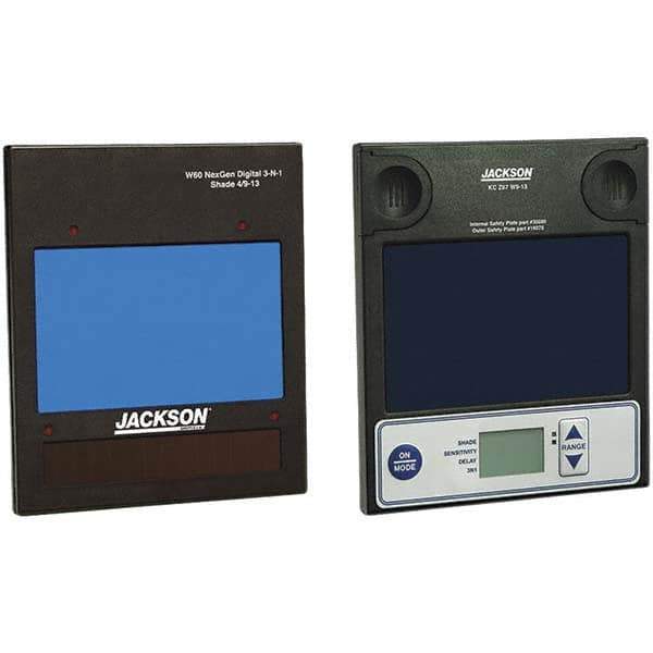 Jackson Safety - 4" Wide x 5" High, Lens Shade 9 to 13, Auto-Darkening Lens - Blue, Vertical Mount - Exact Tool & Supply
