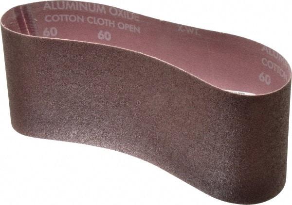 Norton - 4" Wide x 24" OAL, 60 Grit, Aluminum Oxide Abrasive Belt - Aluminum Oxide, Medium, Coated, X Weighted Cloth Backing, Series R228 - Exact Tool & Supply