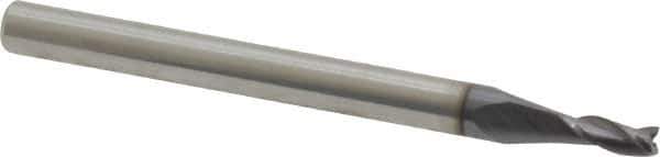 SGS - 3/32", 9/32" LOC, 1/8" Shank Diam, 1-1/2" OAL, 3 Flute, Solid Carbide Square End Mill - Single End, AlTiN Finish, Spiral Flute, 30° Helix, Centercutting, Right Hand Cut, Right Hand Flute, Series 5 - Exact Tool & Supply