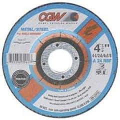 Camel Grinding Wheels - 24 Grit, 7" Wheel Diam, 1/4" Wheel Thickness, Type 28 Depressed Center Wheel - Aluminum Oxide, Resinoid Bond, R Hardness, 8,600 Max RPM, Compatible with Angle Grinder - Exact Tool & Supply