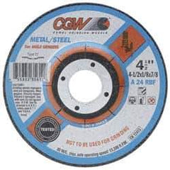 Camel Grinding Wheels - 24 Grit, 7" Wheel Diam, 1/8" Wheel Thickness, 7/8" Arbor Hole, Type 27 Depressed Center Wheel - Aluminum Oxide, Resinoid Bond, Q Hardness, 8,600 Max RPM, Compatible with Angle Grinder - Exact Tool & Supply