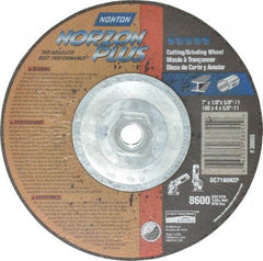 Norton - 7" Wheel Diam, 1/8" Wheel Thickness, Type 27 Depressed Center Wheel - Ceramic, 8,600 Max RPM, Compatible with Angle Grinder - Exact Tool & Supply