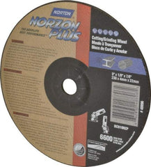 Norton - 9" Wheel Diam, 1/8" Wheel Thickness, 7/8" Arbor Hole, Type 27 Depressed Center Wheel - Ceramic, 6,600 Max RPM, Compatible with Angle Grinder - Exact Tool & Supply