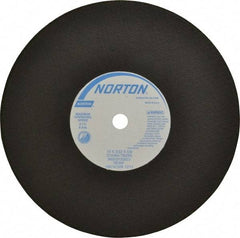 Norton - 10" 36 Grit Aluminum Oxide Cutoff Wheel - 3/32" Thick, 5/8" Arbor, 6,110 Max RPM, Use with Stationary Tools - Exact Tool & Supply