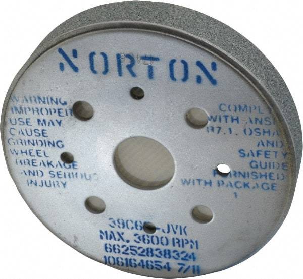Norton - 6" Diam, 4" Hole Size, 1" Overall Thickness, 60 Grit, Type 2 Tool & Cutter Grinding Wheel - Medium Grade, Silicon Carbide, J Hardness, Vitrified Bond, 3,600 RPM - Exact Tool & Supply