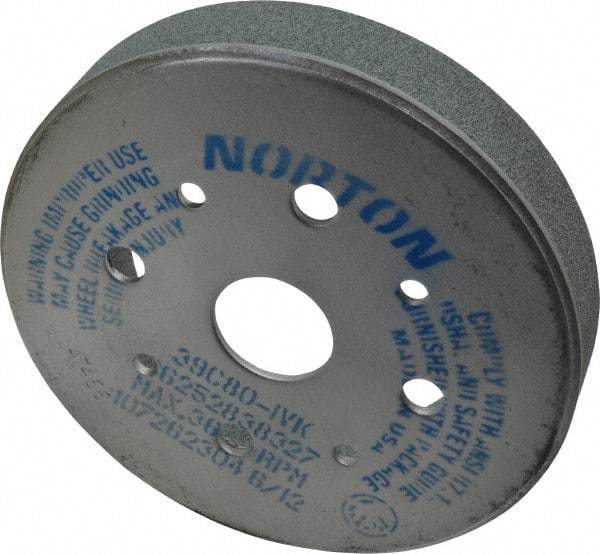 Norton - 6" Diam, 4" Hole Size, 1" Overall Thickness, 80 Grit, Type 2 Tool & Cutter Grinding Wheel - Medium Grade, Silicon Carbide, I Hardness, Vitrified Bond, 3,600 RPM - Exact Tool & Supply