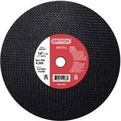 Made in USA - 14" 36 Grit Aluminum Oxide Cutoff Wheel - 1/8" Thick, 1" Arbor, 4,365 Max RPM, Use with Stationary Tools - Exact Tool & Supply