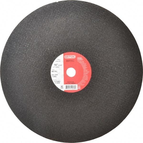 Made in USA - 16" 36 Grit Aluminum Oxide Cutoff Wheel - 5/32" Thick, 1" Arbor, 3,820 Max RPM, Use with Stationary Tools - Exact Tool & Supply