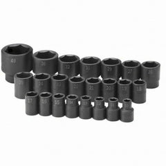 SK - 1/2" Drive Standard Impact Socket Set - 10 to 46mm, Metric Measurement Standard - Exact Tool & Supply