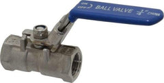 Value Collection - 1/4" Pipe, Standard Port, Stainless Steel Standard Ball Valve - 1 Piece, Inline - One Way Flow, FNPT x FNPT Ends, Lever Handle, 400 WOG - Exact Tool & Supply