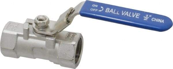 Value Collection - 1/2" Pipe, Standard Port, Stainless Steel Standard Ball Valve - 1 Piece, Inline - One Way Flow, FNPT x FNPT Ends, Lever Handle, 400 WOG - Exact Tool & Supply