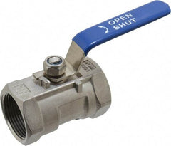 Midwest Control - 1-1/4" Pipe, Standard Port, Stainless Steel Standard Ball Valve - 1 Piece, Inline - One Way Flow, FNPT x FNPT Ends, Lever Handle, 1,000 WOG - Exact Tool & Supply