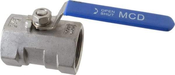 Midwest Control - 1-1/2" Pipe, Standard Port, Stainless Steel Standard Ball Valve - 1 Piece, Inline - One Way Flow, FNPT x FNPT Ends, Lever Handle, 1,000 WOG - Exact Tool & Supply