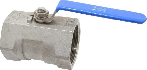 Midwest Control - 2" Pipe, Standard Port, Stainless Steel Standard Ball Valve - 1 Piece, Inline - One Way Flow, FNPT x FNPT Ends, Lever Handle, 1,000 WOG - Exact Tool & Supply