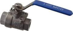 Midwest Control - 1/4" Pipe, Stainless Steel Standard Ball Valve - 2 Piece, Inline - One Way Flow, FNPT x FNPT Ends, Lever Handle, 1,000 WOG, 150 WSP - Exact Tool & Supply