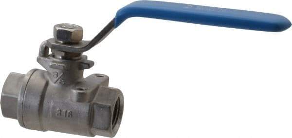 Midwest Control - 3/8" Pipe, Stainless Steel Standard Ball Valve - 2 Piece, Inline - One Way Flow, FNPT x FNPT Ends, Lever Handle, 1,000 WOG, 150 WSP - Exact Tool & Supply
