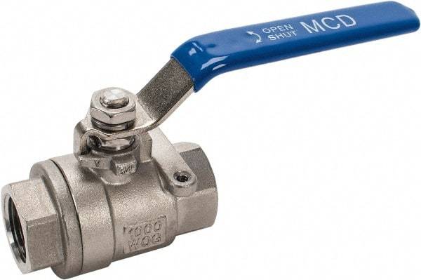 Midwest Control - 3/4" Pipe, Stainless Steel Standard Ball Valve - 2 Piece, Inline - One Way Flow, FNPT x FNPT Ends, Lever Handle, 1,000 WOG, 150 WSP - Exact Tool & Supply