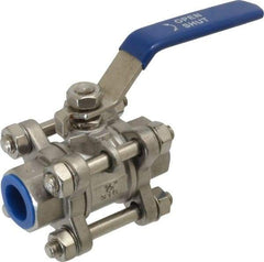 Midwest Control - 1/2" Pipe, Full Port, Stainless Steel Standard Ball Valve - 3 Piece, Inline - One Way Flow, FNPT x FNPT Ends, Lever Handle - Exact Tool & Supply