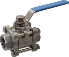 Midwest Control - 3/4" Pipe, Full Port, Stainless Steel Standard Ball Valve - 3 Piece, Inline - One Way Flow, FNPT x FNPT Ends, Lever Handle - Exact Tool & Supply