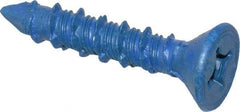 Made in USA - 1/4" Diam, 1-1/4" OAL, Phillips Drive, Concrete Screw & Masonry Fastener - Steel, Blue Climaseal Finish, Includes Drill Bit - Exact Tool & Supply