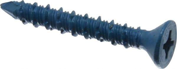 Made in USA - 1/4" Diam, 1-3/4" OAL, Phillips Drive, Concrete Screw & Masonry Fastener - Steel, Blue Climaseal Finish, Includes Drill Bit - Exact Tool & Supply