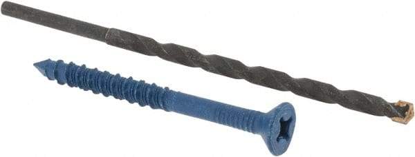 Made in USA - 1/4" Diam, 2-3/4" OAL, Phillips Drive, Concrete Screw & Masonry Fastener - Steel, Blue Climaseal Finish, Includes Drill Bit - Exact Tool & Supply