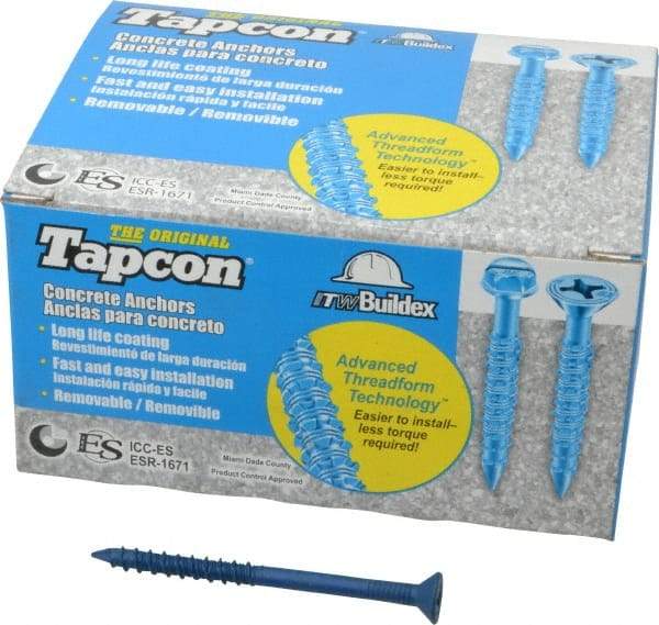 Made in USA - 1/4" Diam, 3-1/4" OAL, Phillips Drive, Concrete Screw & Masonry Fastener - Steel, Blue Climaseal Finish, Includes Drill Bit - Exact Tool & Supply