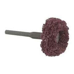 Superior Abrasives - 1-1/2" Diam x 1" Thick, Soft Mounted Satin Disc Buffing Wheel - 3 Ply, Fine Grade, 1/8" Shank Diam, 13,000 RPM - Exact Tool & Supply