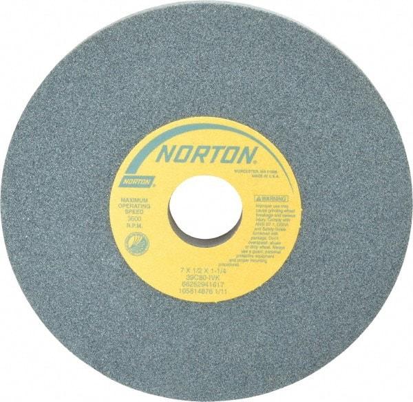 Norton - 7" Diam x 1-1/4" Hole x 1/2" Thick, I Hardness, 80 Grit Surface Grinding Wheel - Silicon Carbide, Type 1, Medium Grade, 3,600 Max RPM, Vitrified Bond, No Recess - Exact Tool & Supply