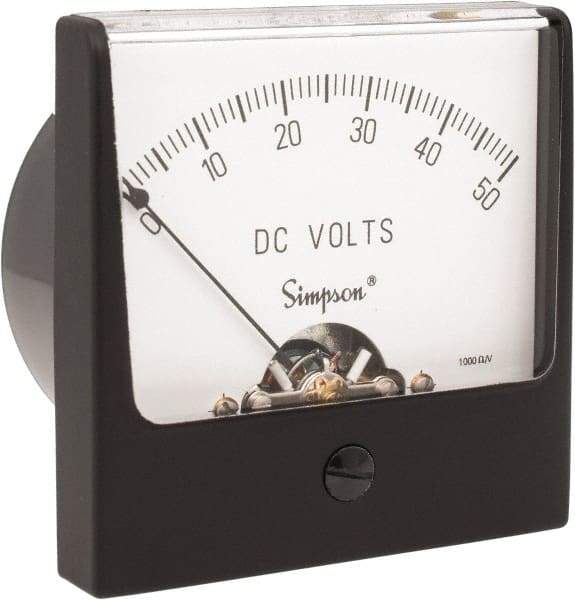 Simpson Electric - Analog, DC Voltmeter, Panel Meter - 60 Hz, 1000 Ohms at 60 Hz, 50 VDC - Exact Tool & Supply