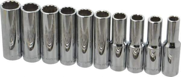 Blackhawk by Proto - 10 Piece 1/2" Drive Deep Well Socket Set - 12 Points, 10mm to 19mm Range, Metric Measurement Standard - Exact Tool & Supply