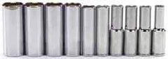 Blackhawk by Proto - 10 Piece 1/2" Drive Deep Well Socket Set - 6 Points, 10mm to 19mm Range, Metric Measurement Standard - Exact Tool & Supply