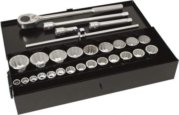Blackhawk by Proto - 28 Piece 3/4" Drive Socket Set - 12 Points, 3/4" to 1-7/16" Range, Inch Measurement Standard - Exact Tool & Supply
