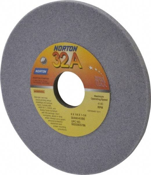 Norton - 6" Diam x 1-1/4" Hole x 1/4" Thick, K Hardness, 60 Grit Surface Grinding Wheel - Aluminum Oxide, Type 1, Medium Grade, 4,140 Max RPM, Vitrified Bond, No Recess - Exact Tool & Supply
