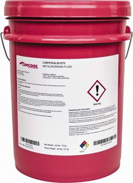 Cimcool - Cimperial 1070, 5 Gal Pail Cutting & Grinding Fluid - Water Soluble, For Boring, Broaching, Drilling, Milling, Reaming, Sawing, Tapping - Exact Tool & Supply
