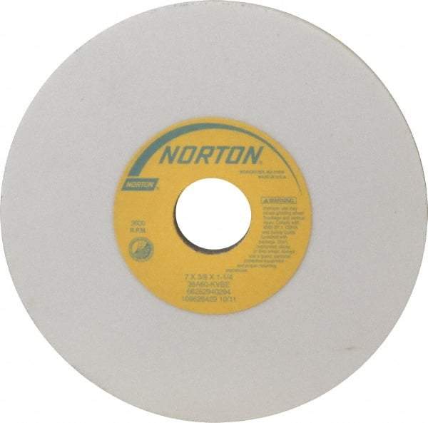 Norton - 7" Diam x 1-1/4" Hole x 3/8" Thick, K Hardness, 60 Grit Surface Grinding Wheel - Aluminum Oxide, Type 1, Medium Grade, 3,600 Max RPM, Vitrified Bond, No Recess - Exact Tool & Supply
