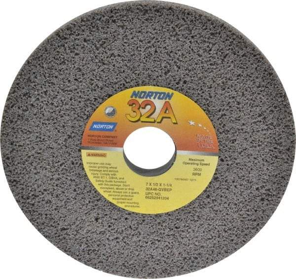 Norton - 7" Diam x 1-1/4" Hole x 1/2" Thick, G Hardness, 46 Grit Surface Grinding Wheel - Aluminum Oxide, Type 1, Coarse Grade, 3,600 Max RPM, Vitrified Bond, No Recess - Exact Tool & Supply