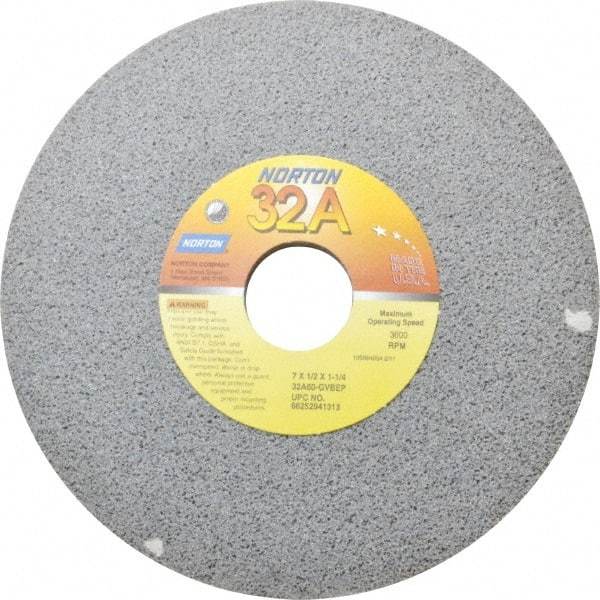 Norton - 7" Diam x 1-1/4" Hole x 1/2" Thick, G Hardness, 60 Grit Surface Grinding Wheel - Aluminum Oxide, Type 1, Medium Grade, 3,600 Max RPM, Vitrified Bond, No Recess - Exact Tool & Supply
