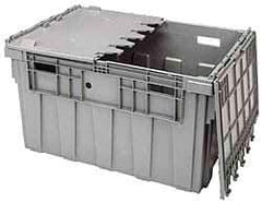 Akro-Mils - 100 Lb Load Capacity Gray Polyethylene Attached-Lid Container - Stacking, Nesting, 34" Long x 24" Wide x 19.6" High, Lid Included - Exact Tool & Supply