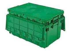 Akro-Mils - 100 Lb Load Capacity Green Polyethylene Attached-Lid Container - Stacking, Nesting, 27.1" Long x 16.9" Wide x 12-1/2" High, Lid Included - Exact Tool & Supply