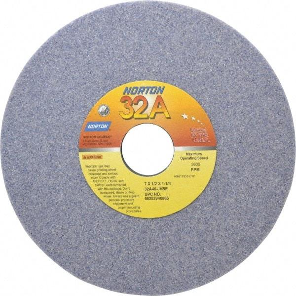 Norton - 7" Diam x 1-1/4" Hole x 1/2" Thick, J Hardness, 46 Grit Surface Grinding Wheel - Aluminum Oxide, Type 1, Coarse Grade, 3,600 Max RPM, Vitrified Bond, No Recess - Exact Tool & Supply