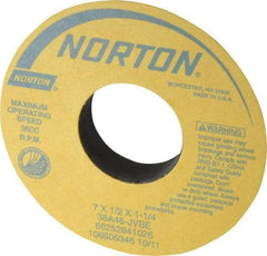 Norton - 7" Diam x 1-1/4" Hole x 1/2" Thick, J Hardness, 46 Grit Surface Grinding Wheel - Aluminum Oxide, Type 1, Coarse Grade, 3,600 Max RPM, Vitrified Bond, No Recess - Exact Tool & Supply