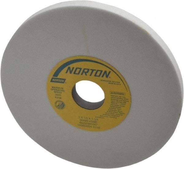 Norton - 7" Diam x 1-1/4" Hole x 1/2" Thick, H Hardness, 80 Grit Surface Grinding Wheel - Aluminum Oxide, Type 1, Medium Grade, 3,600 Max RPM, Vitrified Bond, No Recess - Exact Tool & Supply
