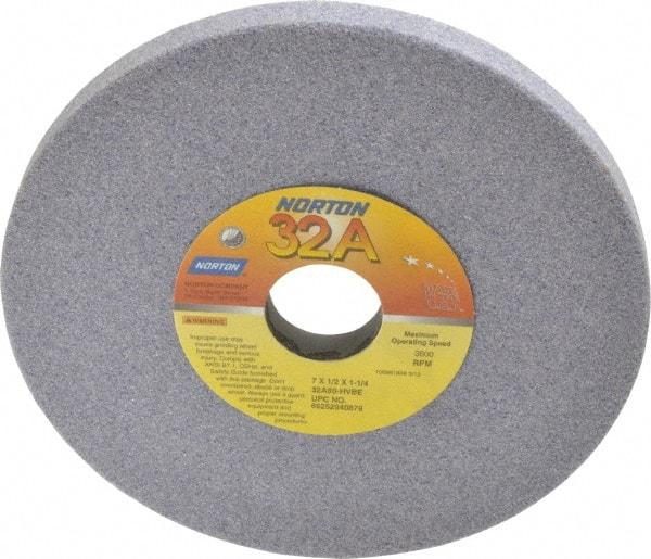 Norton - 7" Diam x 1-1/4" Hole x 1/2" Thick, H Hardness, 60 Grit Surface Grinding Wheel - Aluminum Oxide, Type 1, Medium Grade, 3,600 Max RPM, Vitrified Bond, No Recess - Exact Tool & Supply