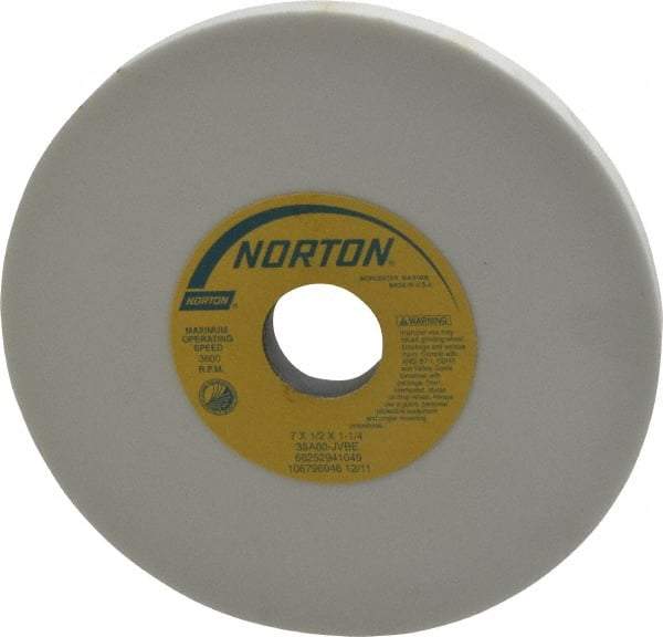Norton - 7" Diam x 1-1/4" Hole x 1/2" Thick, J Hardness, 80 Grit Surface Grinding Wheel - Aluminum Oxide, Type 1, Medium Grade, 3,600 Max RPM, Vitrified Bond, No Recess - Exact Tool & Supply