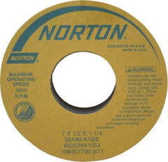 Norton - 7" Diam x 1-1/4" Hole x 1/2" Thick, K Hardness, 80 Grit Surface Grinding Wheel - Aluminum Oxide, Type 1, Medium Grade, 3,600 Max RPM, Vitrified Bond, No Recess - Exact Tool & Supply