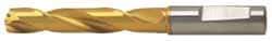 Guhring - 0.7323" 140° Solid Carbide Jobber Drill - TiN Finish, Right Hand Cut, Spiral Flute, Whistle Notch Shank, 6.0236" OAL, SU Point - Exact Tool & Supply