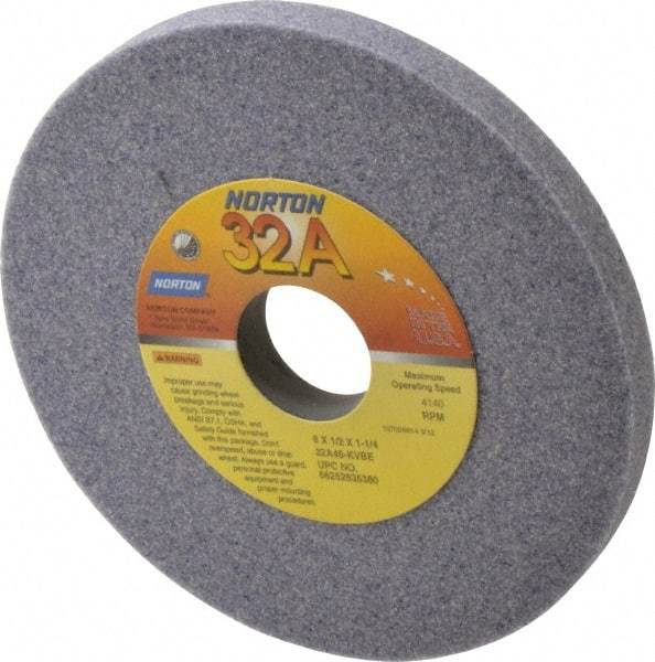 Norton - 6" Diam x 1-1/4" Hole x 1/2" Thick, K Hardness, 46 Grit Surface Grinding Wheel - Aluminum Oxide, Type 1, Coarse Grade, 4,140 Max RPM, Vitrified Bond, No Recess - Exact Tool & Supply